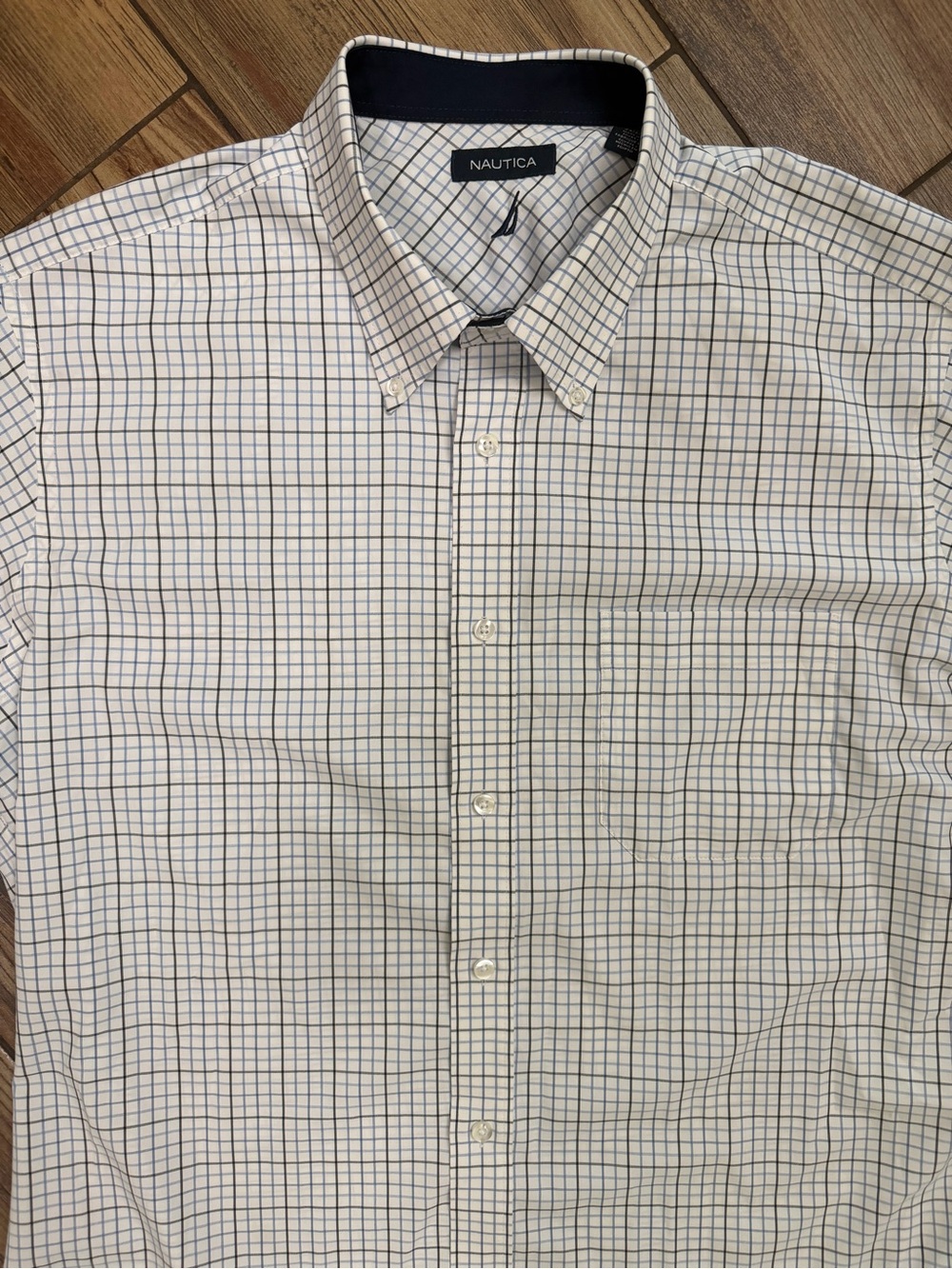 Nautica Men’s XL Stretch Blue White Check Dress Shirt